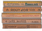 rclames pour un journal, un fromage, une moutarde, un caf et des bonbons